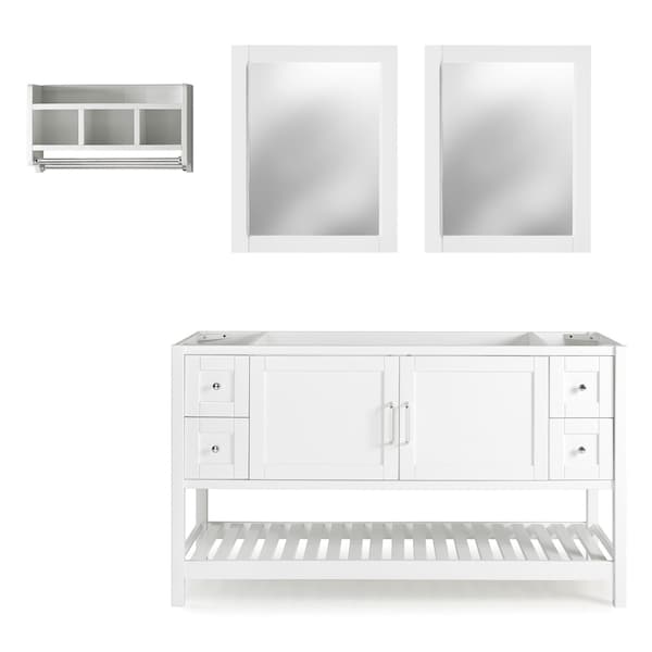 Alaterre Furniture Bennet 3pc Wooden Bathroom Vanity Set - 60-in. L Vanity, 30-in. L Mirror, 25-in. Wall Shelf, White AVAN6000WHAA - main